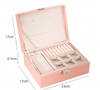PU Jewelry Box, PU Leather Small Portable Travel Case, 2 Layers Organizer Display Storage Holder Jewelry Box Earrings